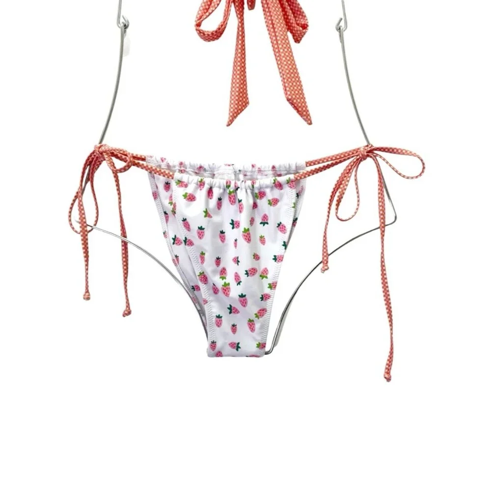 Strawberry Milk Mob Bikini Set M Top Bottom Mix Match Strawberry Print Cheeky